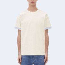 보테가 베네타 더블 레이어 코튼 체크 티셔츠 베이지